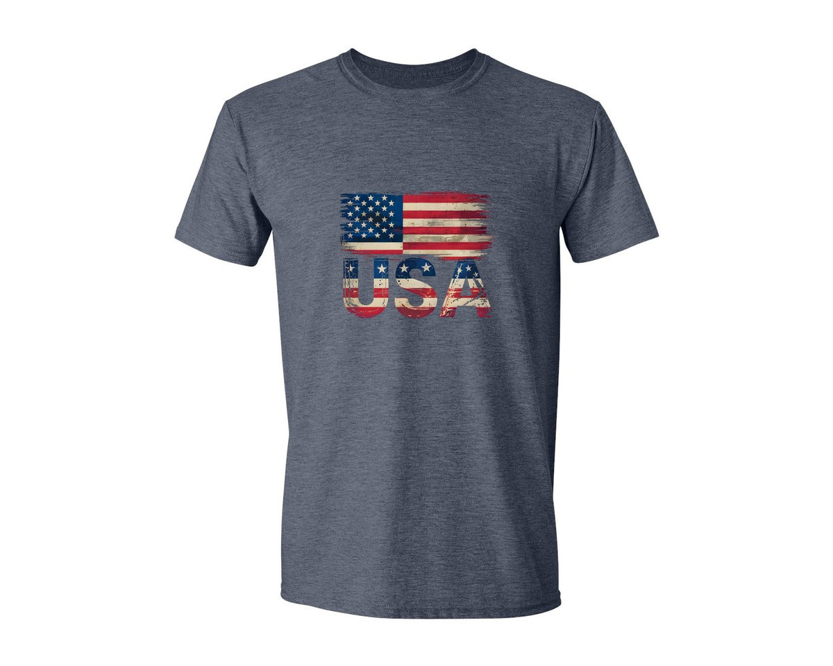 brand:Generic|color:Heather Navy|Distressed Vintage Usa Flag 4Th Of July Graphic T-Shirt