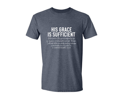 brand:Generic|color:Heather Navy|His Grace Is Sufficient 2 Corinthian Graphic T-Shirt