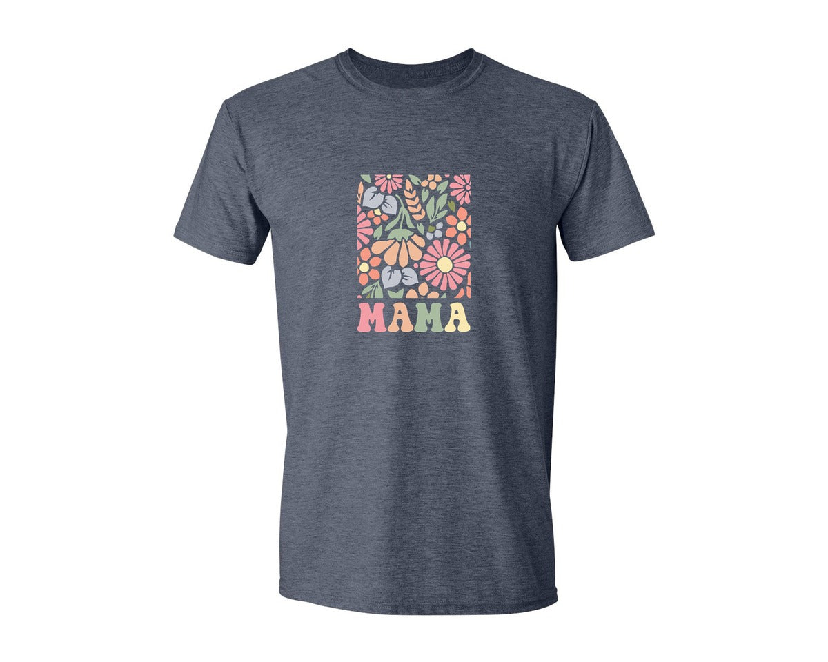 brand:Generic|color:Heather Navy|Boho Floral Mama Mama Flower Graphic T-Shirt