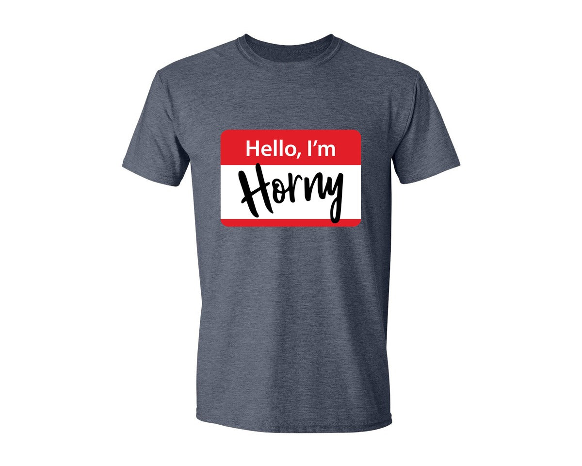 brand:Generic|color:Heather Navy|Hello I Am Horny Funny T Shirt Design Graphic T-Shirt