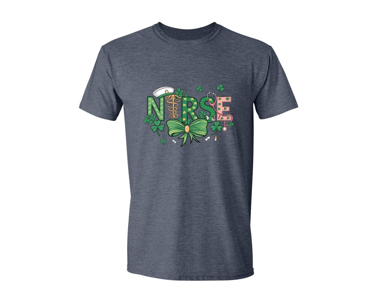 brand:Generic|color:Heather Navy|St Patricks Day Nurse Lucky Nurse 6 Graphic T-Shirt