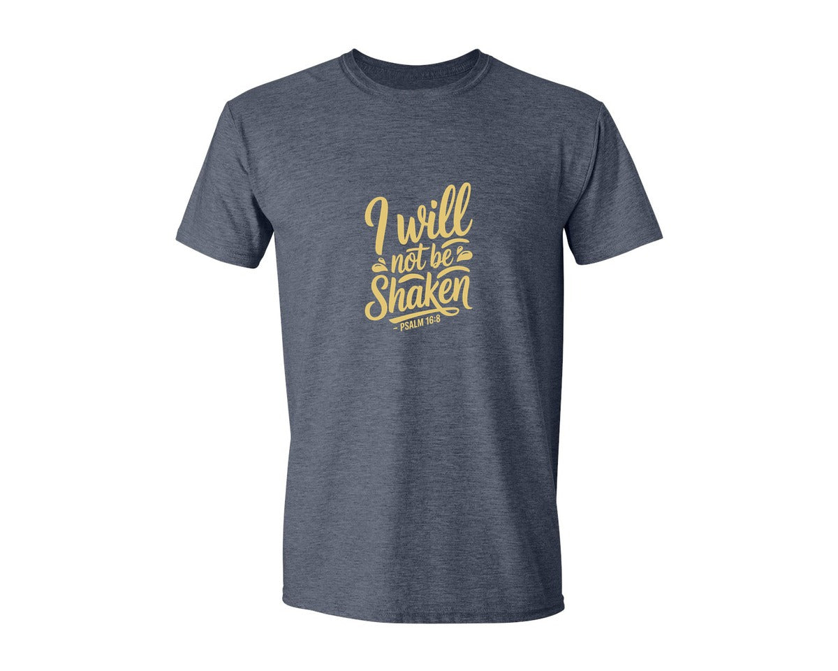 brand:Generic|color:Heather Navy|I Will Not Be Shaken Psalm Graphic T-Shirt