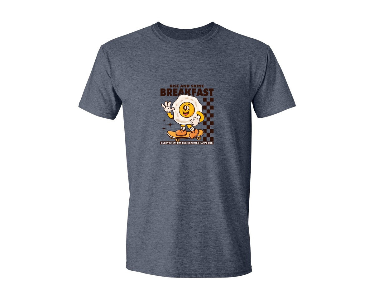 brand:Generic|color:Heather Navy|Retro Fried Egg Cartoon Character Graphic T-Shirt
