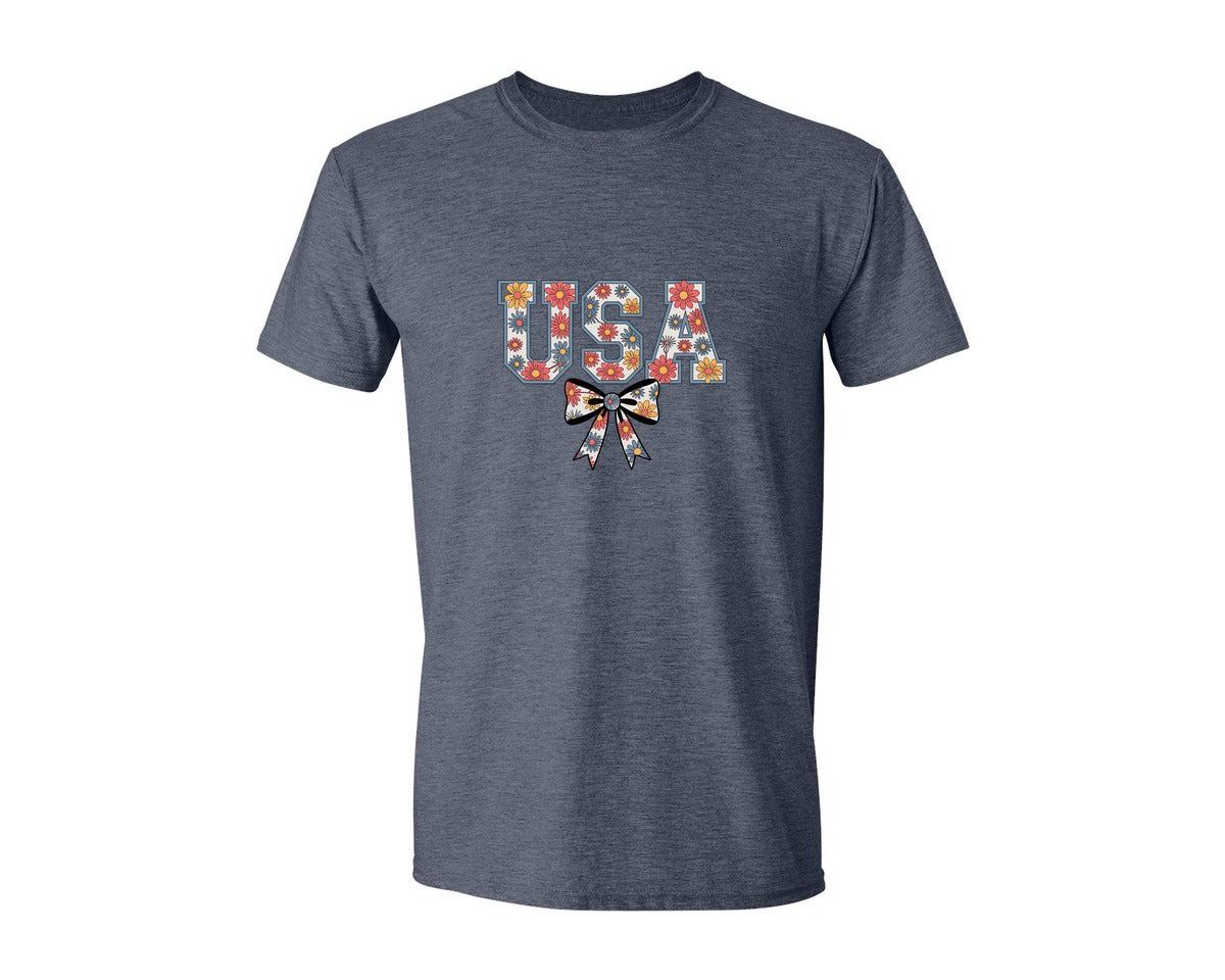 brand:Generic|color:Heather Navy|Floral Coquette Usa Retro America 4 Graphic T-Shirt