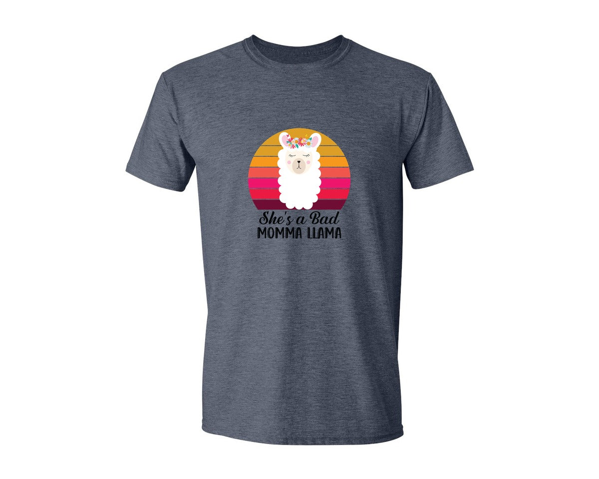 brand:Generic|color:Heather Navy|Shes A Bad Momma Llama Retro T Shirt Graphic T-Shirt