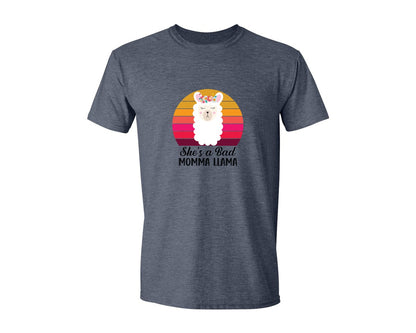 brand:Generic|color:Heather Navy|Shes A Bad Momma Llama Retro T Shirt Graphic T-Shirt