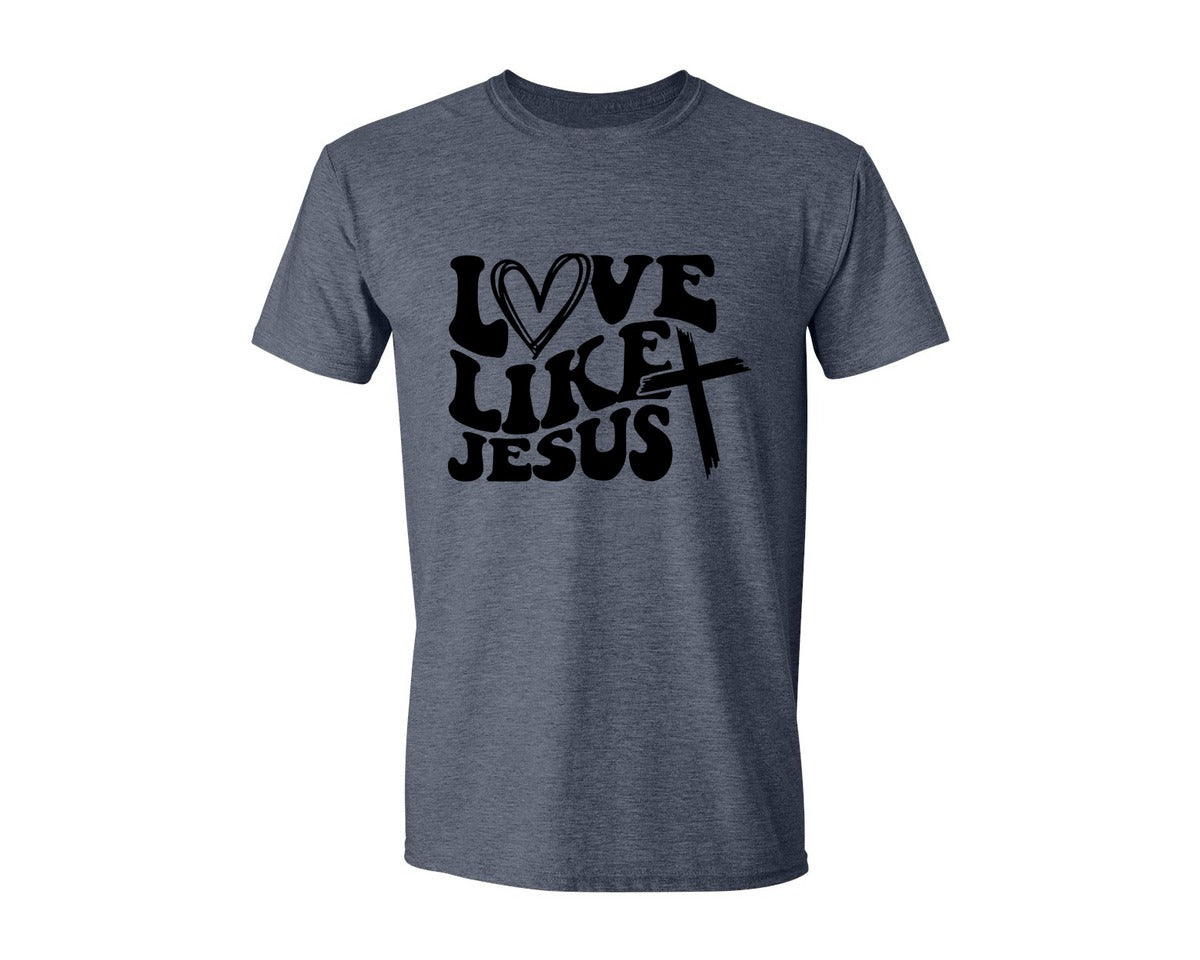 brand:Generic|color:Heather Navy|Love Like Jesus Wavy 2 Graphic T-Shirt