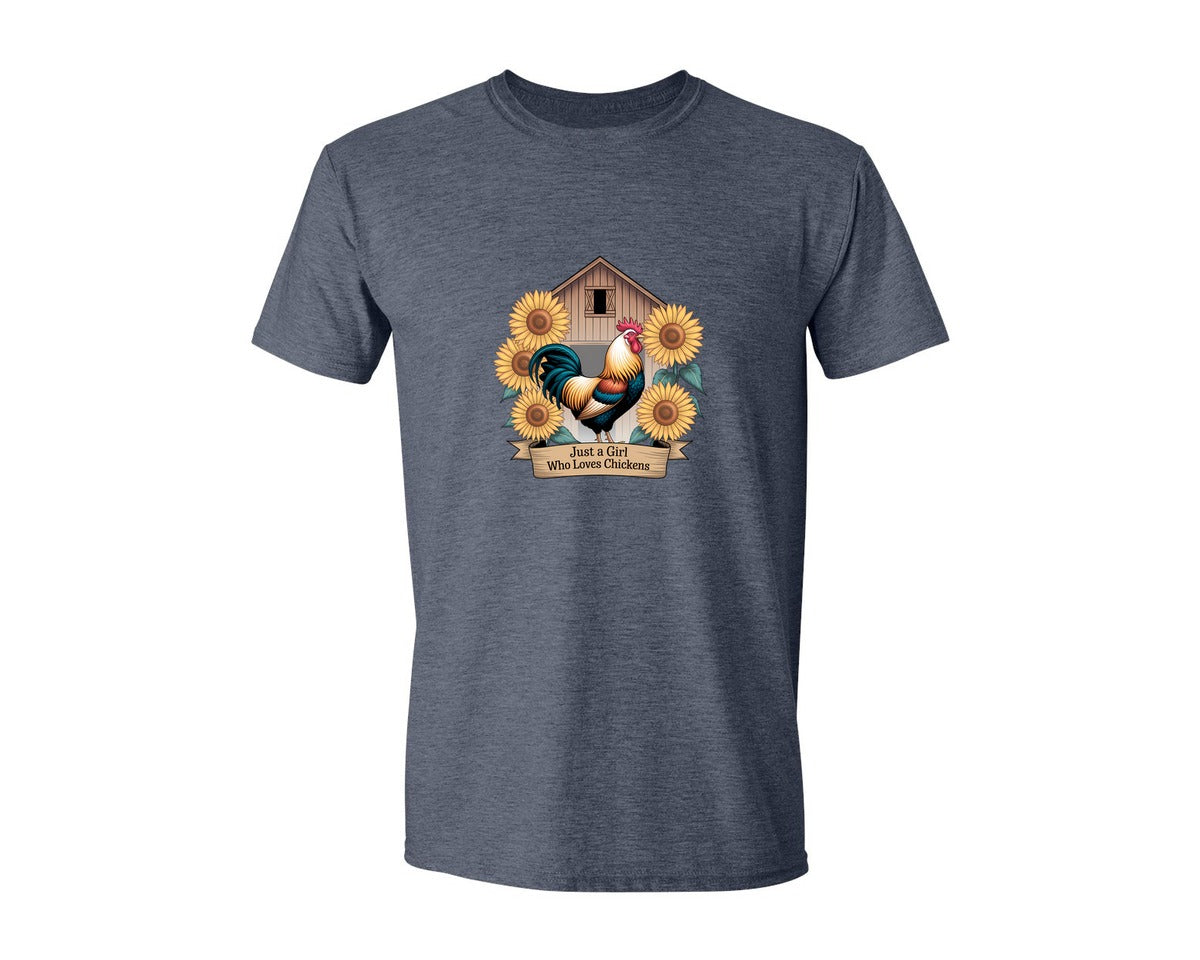 brand:Generic|color:Heather Navy|Just A Girl Who Loves Chickens 8 Graphic T-Shirt
