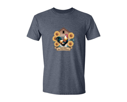 brand:Generic|color:Heather Navy|Just A Girl Who Loves Chickens 8 Graphic T-Shirt