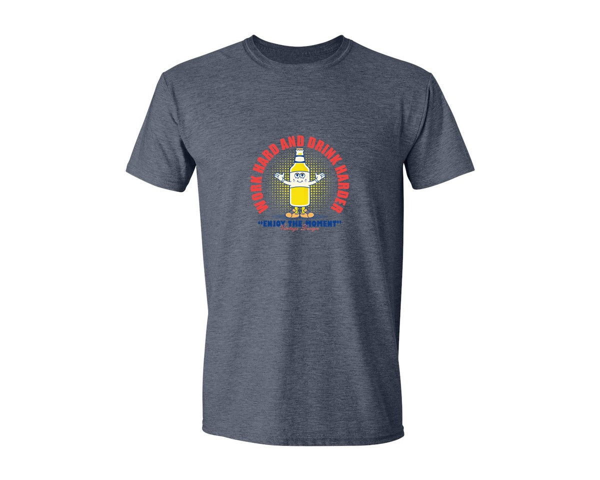 brand:Generic|color:Heather Navy|Retro Cartoon Glass Bottle Of Beer Graphic T-Shirt