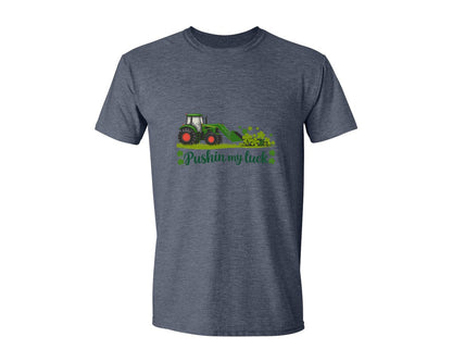 brand:Generic|color:Heather Navy|Pushin My Luck St Patricks Day 3 Graphic T-Shirt