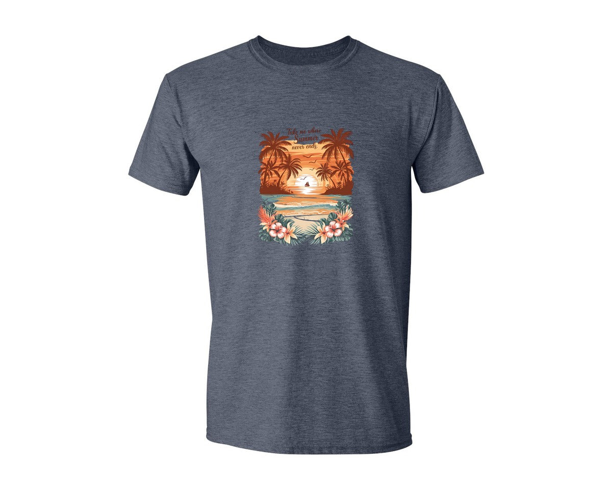 brand:Generic|color:Heather Navy|Vintage Summer Vacation Tropica Graphic T-Shirt