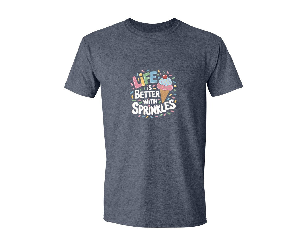 brand:Generic|color:Heather Navy|Life Is Better Sprinkles T Shirt Design Graphic T-Shirt
