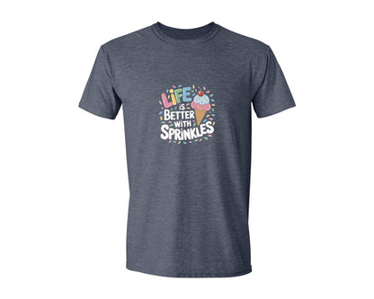 brand:Generic|color:Heather Navy|Life Is Better Sprinkles T Shirt Design Graphic T-Shirt