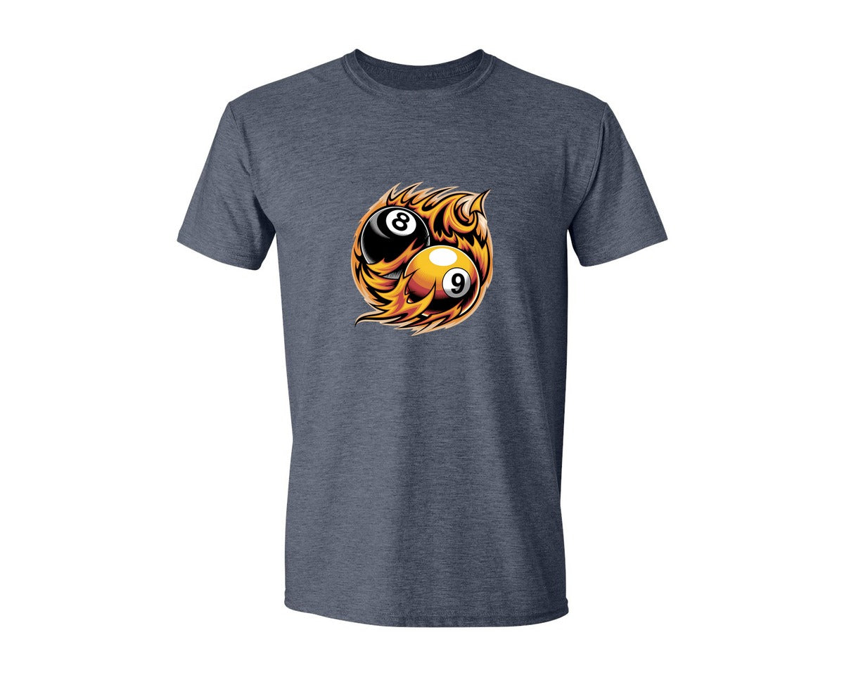 brand:Generic|color:Heather Navy|Flaming 8 9 Ball Billiards Graphic T-Shirt