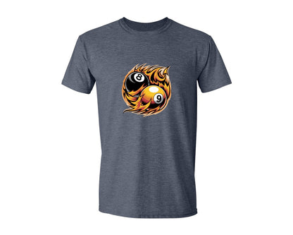 brand:Generic|color:Heather Navy|Flaming 8 9 Ball Billiards Graphic T-Shirt
