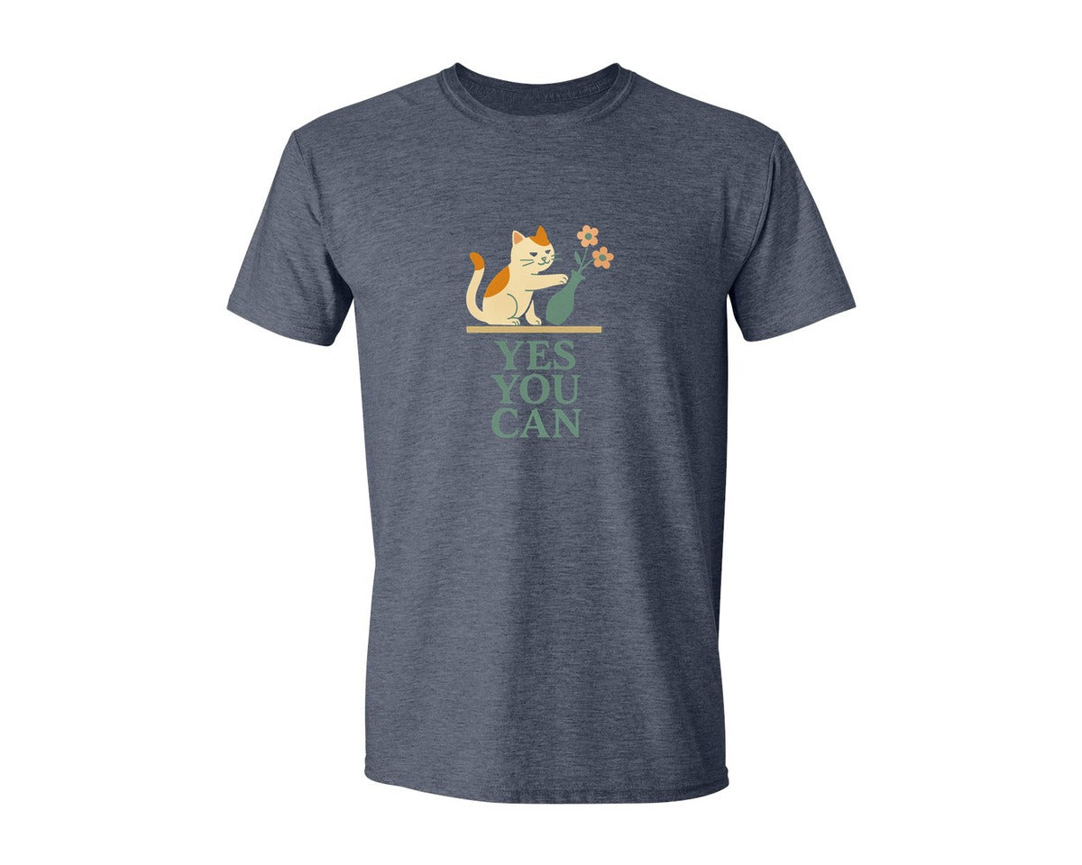 brand:Generic|color:Heather Navy|Yes You Can Motivational Cat Graphic T-Shirt