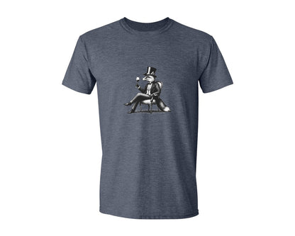 brand:Generic|color:Heather Navy|Fox Drink Wine Retro Vintage Shirt Graphic T-Shirt