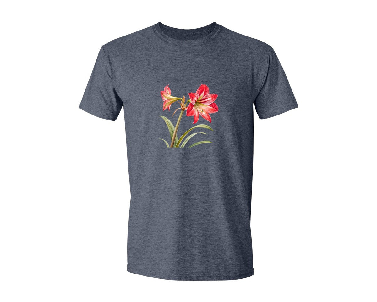brand:Generic|color:Heather Navy|Red Amaryllis Flower T Shirt Design Graphic T-Shirt