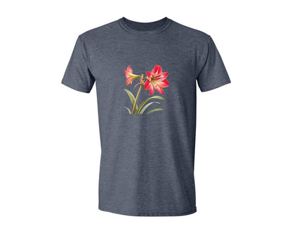 brand:Generic|color:Heather Navy|Red Amaryllis Flower T Shirt Design Graphic T-Shirt