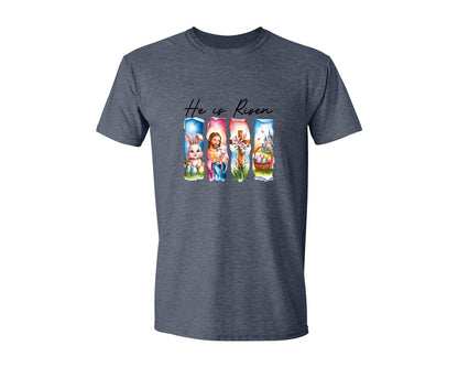 brand:Generic|color:Heather Navy|He Is Risen Easter Jesus Christian Graphic T-Shirt