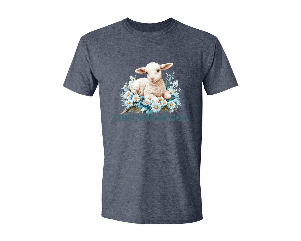 brand:Generic|color:Heather Navy|Easter Lamb Of God Christian Graphic T-Shirt
