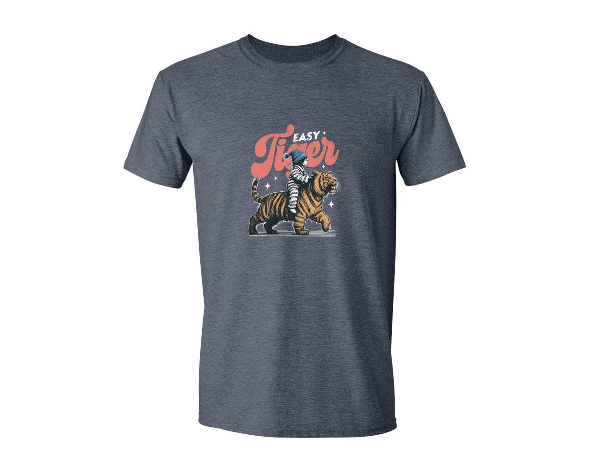 brand:Generic|color:Heather Navy|Retro Little Girl Ride Tiger Shirt Graphic T-Shirt