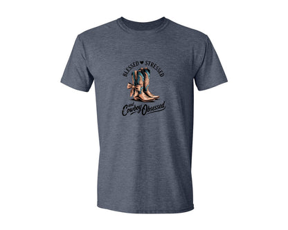 brand:Generic|color:Heather Navy|Blessed Stressed Mom Western Mothers Day 3 Graphic T-Shirt