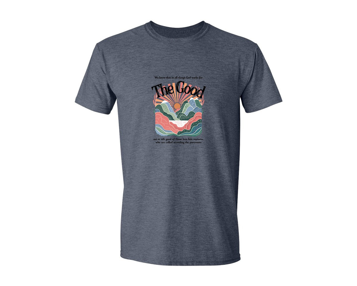 brand:Generic|color:Heather Navy|The Good Christian Mountain Sunrise Graphic T-Shirt