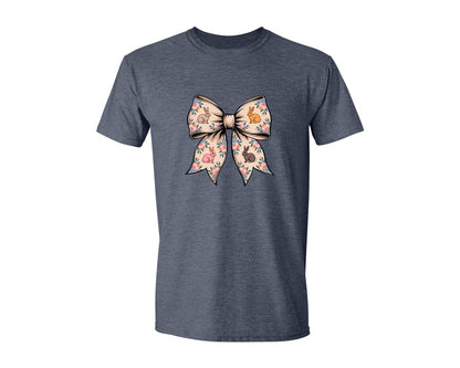 brand:Generic|color:Heather Navy|Floral Bunny Bow Graphic T-Shirt