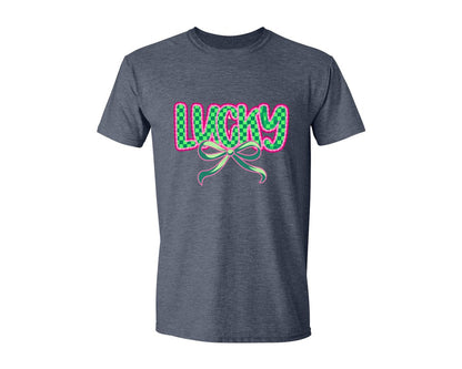brand:Generic|color:Heather Navy|Lucky St Patricks Day Aesthetic Graphic T-Shirt