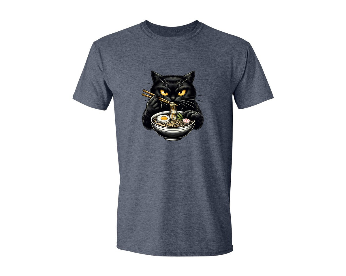 brand:Generic|color:Heather Navy|Cute Black Cat Eating Ramen Noodle 3 Graphic T-Shirt