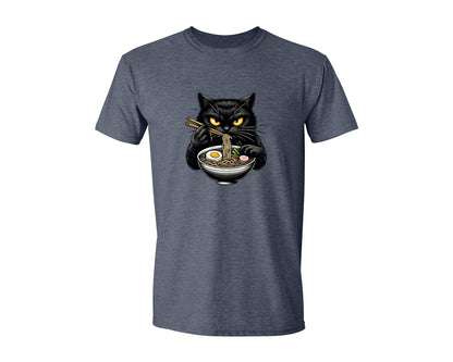 brand:Generic|color:Heather Navy|Cute Black Cat Eating Ramen Noodle 3 Graphic T-Shirt