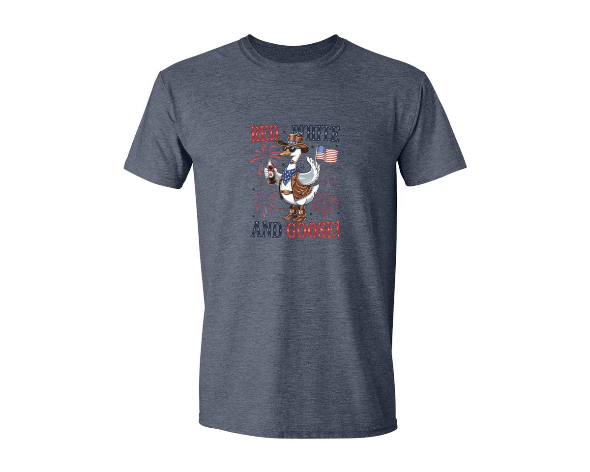 brand:Generic|color:Heather Navy|4Th Of July Goose Patriotic Cowboy Graphic T-Shirt