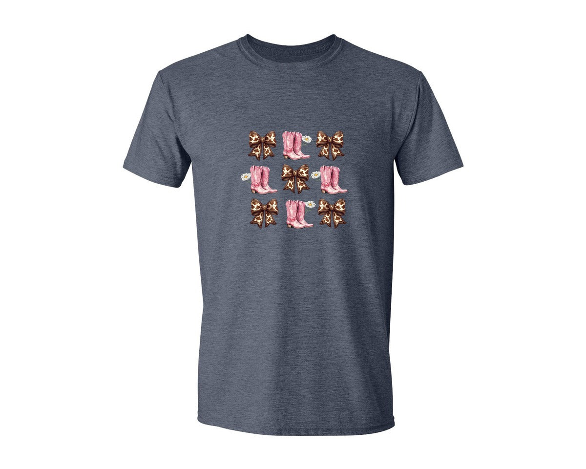 brand:Generic|color:Heather Navy|Boots And Pink Bows Graphic Graphic T-Shirt