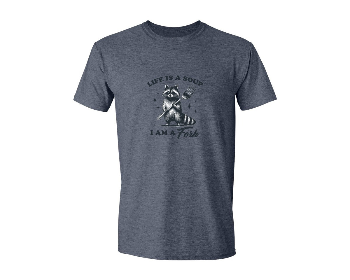 brand:Generic|color:Heather Navy|Life Is A Soup I Am A Fork Raccoon Shirt Graphic T-Shirt
