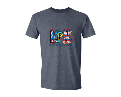 brand:Generic|color:Heather Navy|4Th Of July Lpn American Nurse Graphic T-Shirt