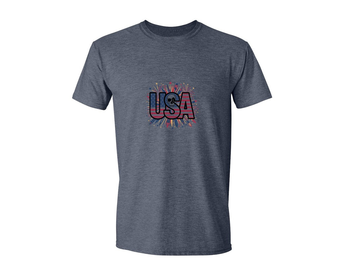 brand:Generic|color:Heather Navy|Usa Skull Fireworks 4Th Of July T Shirt 2 Graphic T-Shirt
