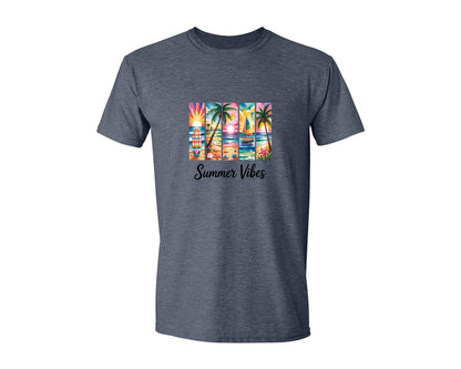 brand:Generic|color:Heather Navy|Summer Vibes Beach Collage 7 Graphic T-Shirt