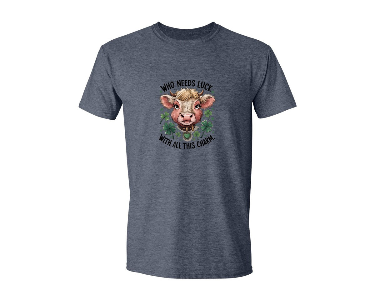 brand:Generic|color:Heather Navy|Who Needs Luck With All This Charm 56 Graphic T-Shirt
