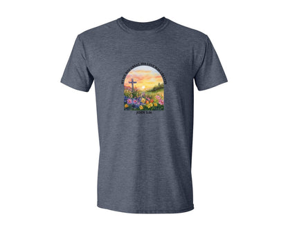 brand:Generic|color:Heather Navy|Floral Christian Bible Verse Graphic T-Shirt