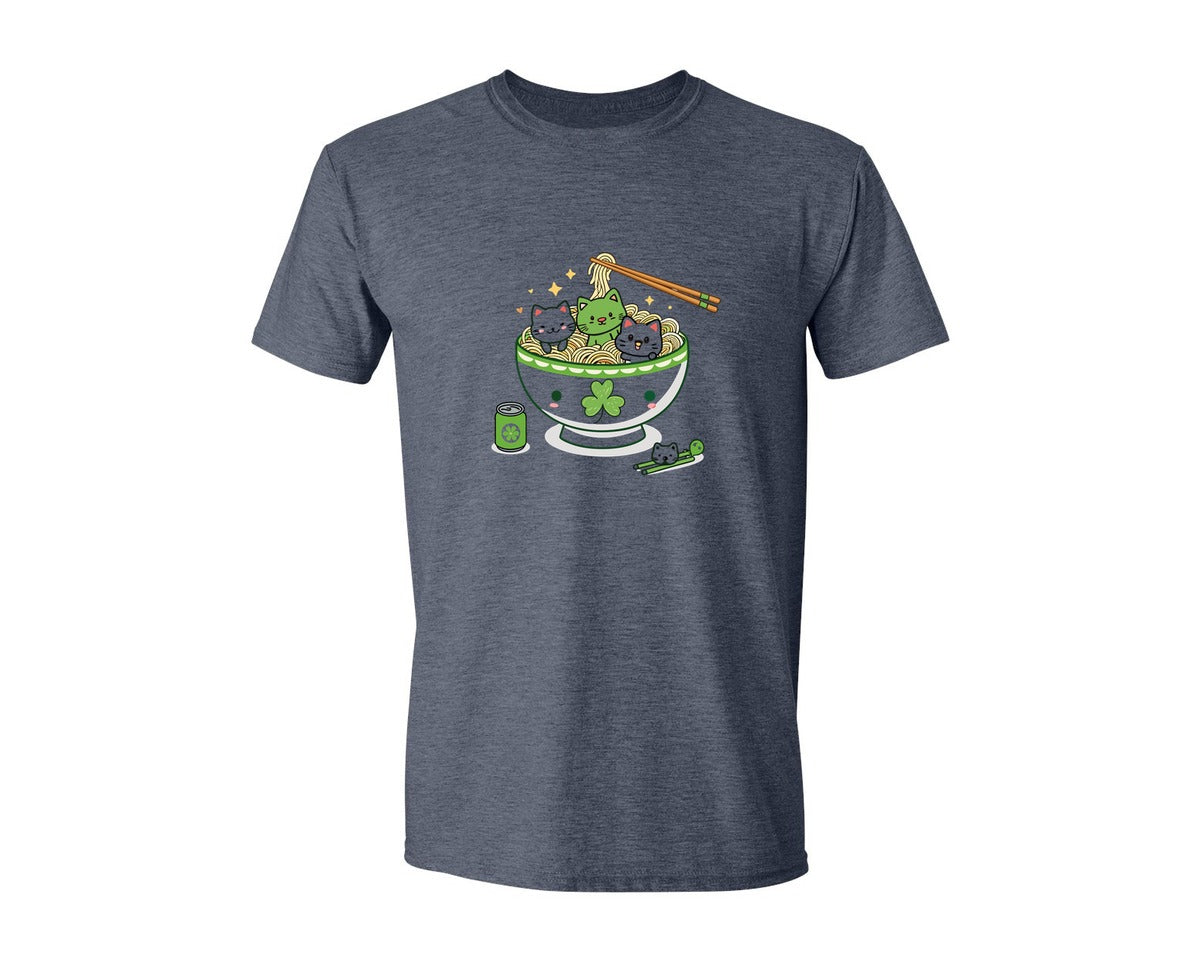 brand:Generic|color:Heather Navy|Lucky Ramen Cat St Patricks Day Graphic T-Shirt