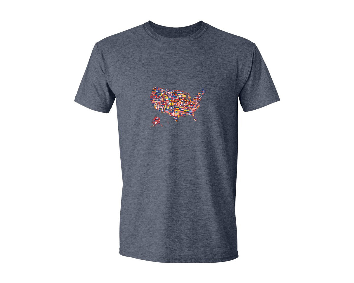 brand:Generic|color:Heather Navy|Retro America Usa Map 4Th Of July Graphic T-Shirt