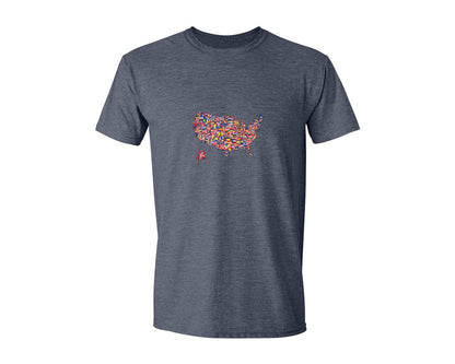 brand:Generic|color:Heather Navy|Retro America Usa Map 4Th Of July Graphic T-Shirt
