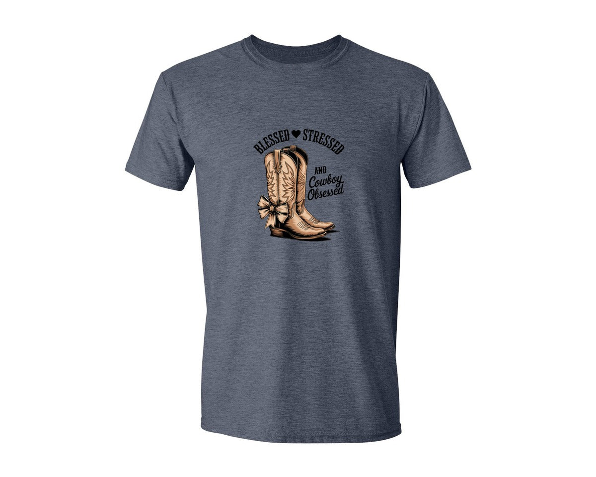 brand:Generic|color:Heather Navy|Blessed Stressed Mom Western Mothers Day 2 Graphic T-Shirt