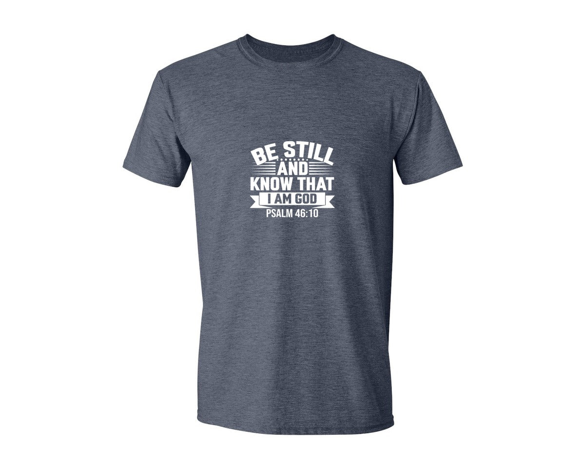 brand:Generic|color:Heather Navy|Be Still And Know That I Am God Psalm 7 Graphic T-Shirt