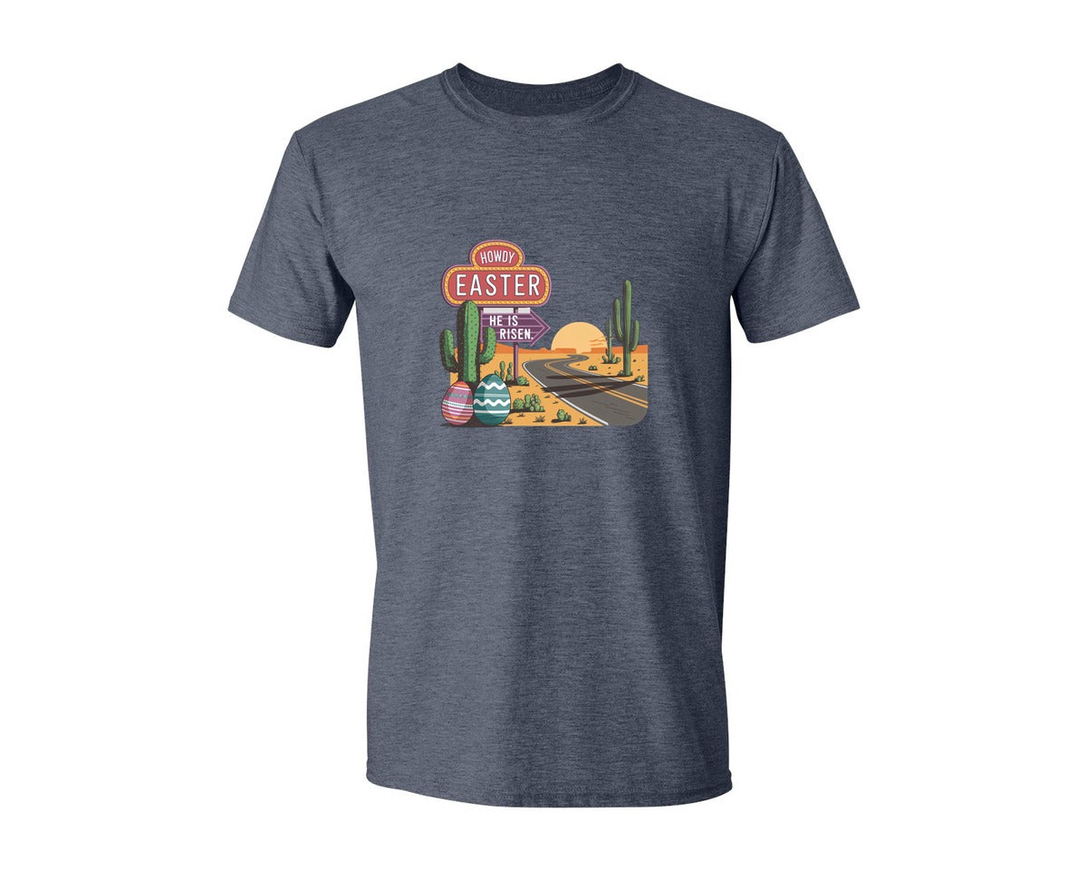 brand:Generic|color:Heather Navy|Howdy Easter Western Desert Easter 3 Graphic T-Shirt