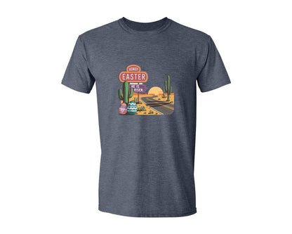 brand:Generic|color:Heather Navy|Howdy Easter Western Desert Easter 3 Graphic T-Shirt