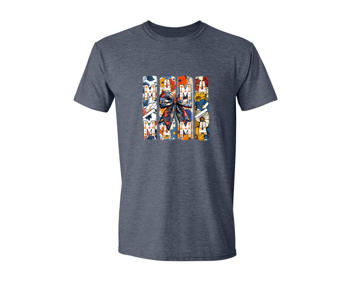 brand:Generic|color:Heather Navy|Floral Mama Coquette Bow Mothers Day 3 Graphic T-Shirt