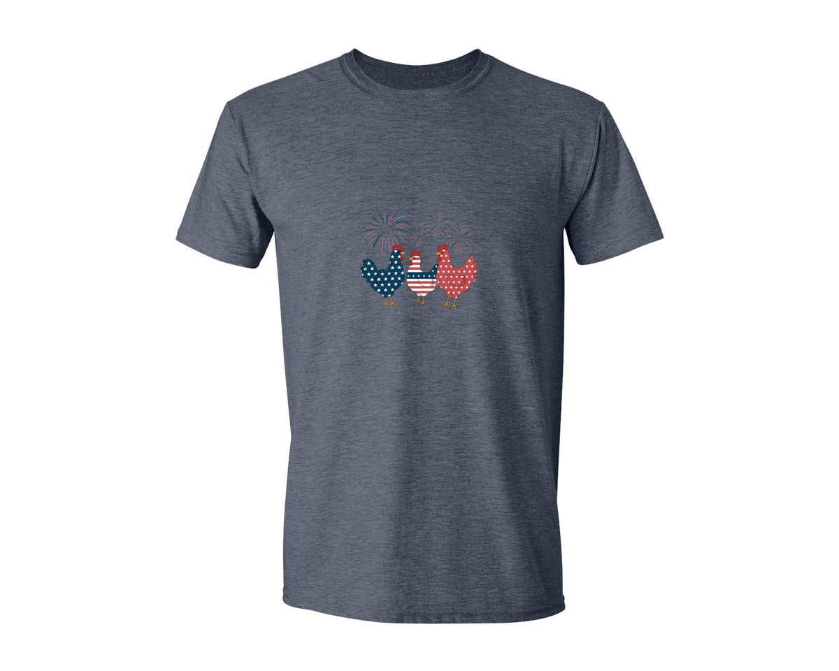 brand:Generic|color:Heather Navy|4Th Of July Chicken Shirt July Graphic T-Shirt